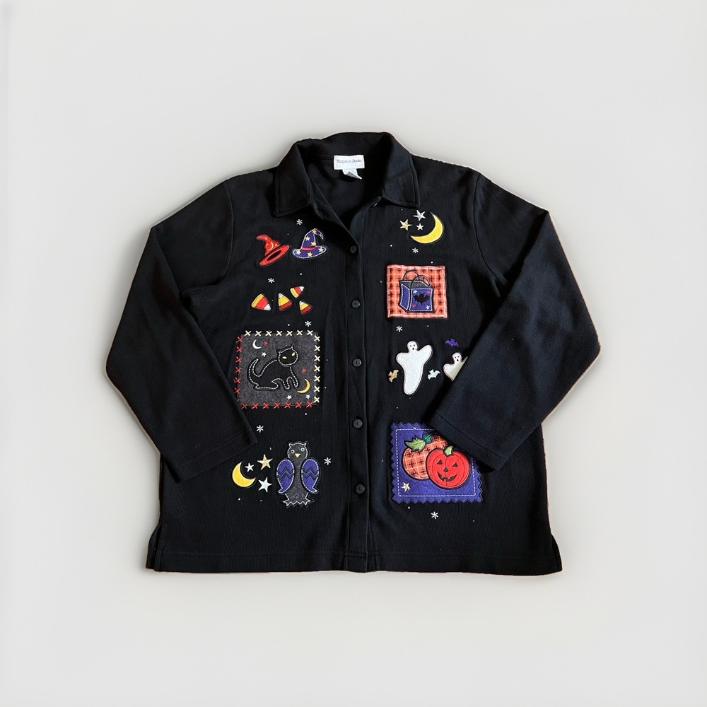 Vintage Hampshire Studio Halloween Embroidered Sweater Cardigan Appliqué Sz L